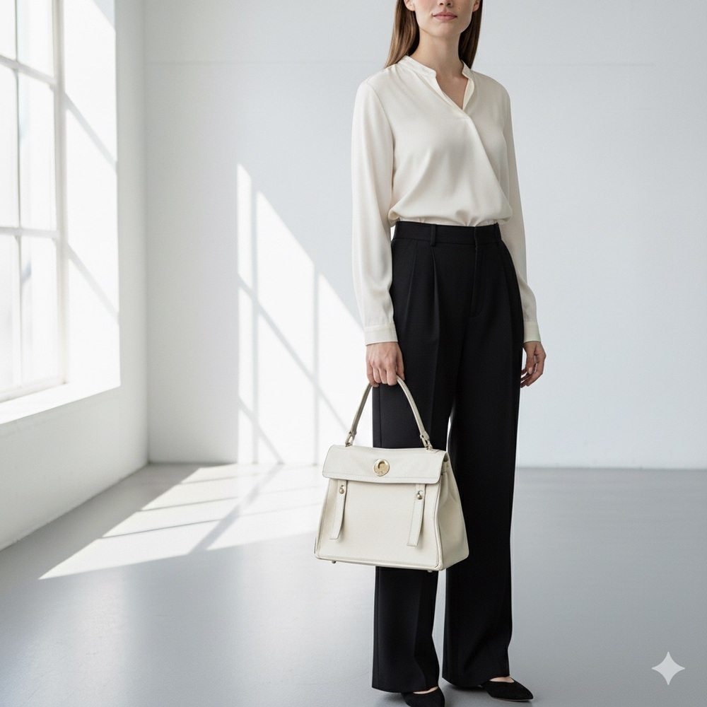 Yves Saint Laurent cream leather Muse II (Medium) top handle bag